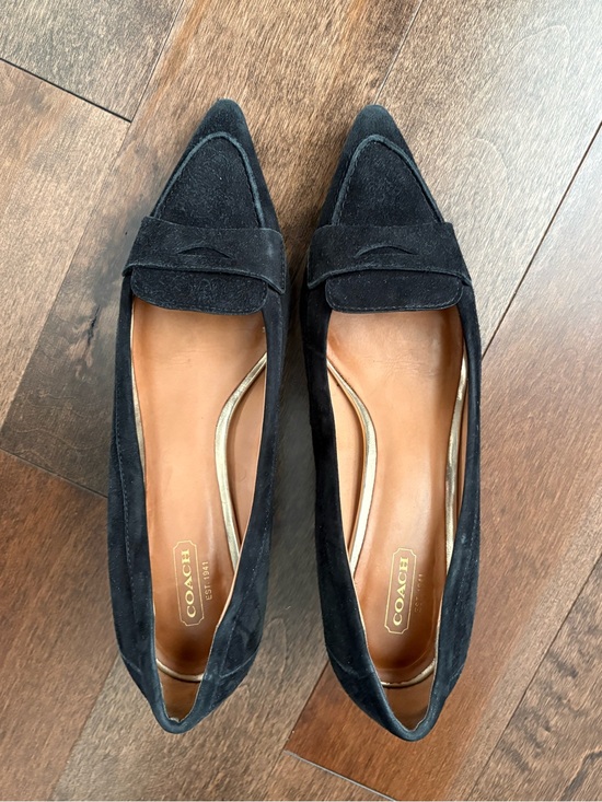 Coach Shoes - Coach Black Suede Pointed Penny Loafers